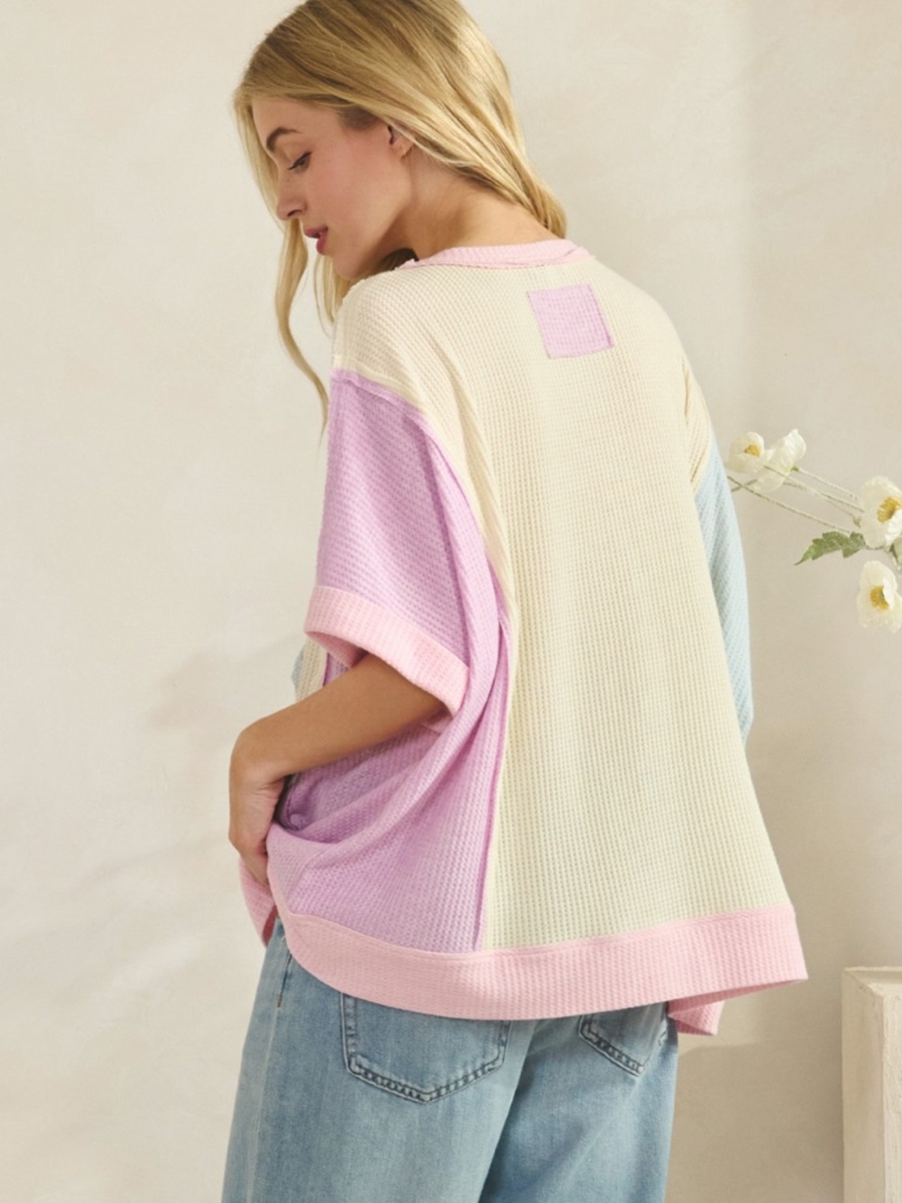 💕 PLUS Sage + Fig Pastel Floral Waffle-Knit Short Sleeve Shirt - Picture 6 of 8